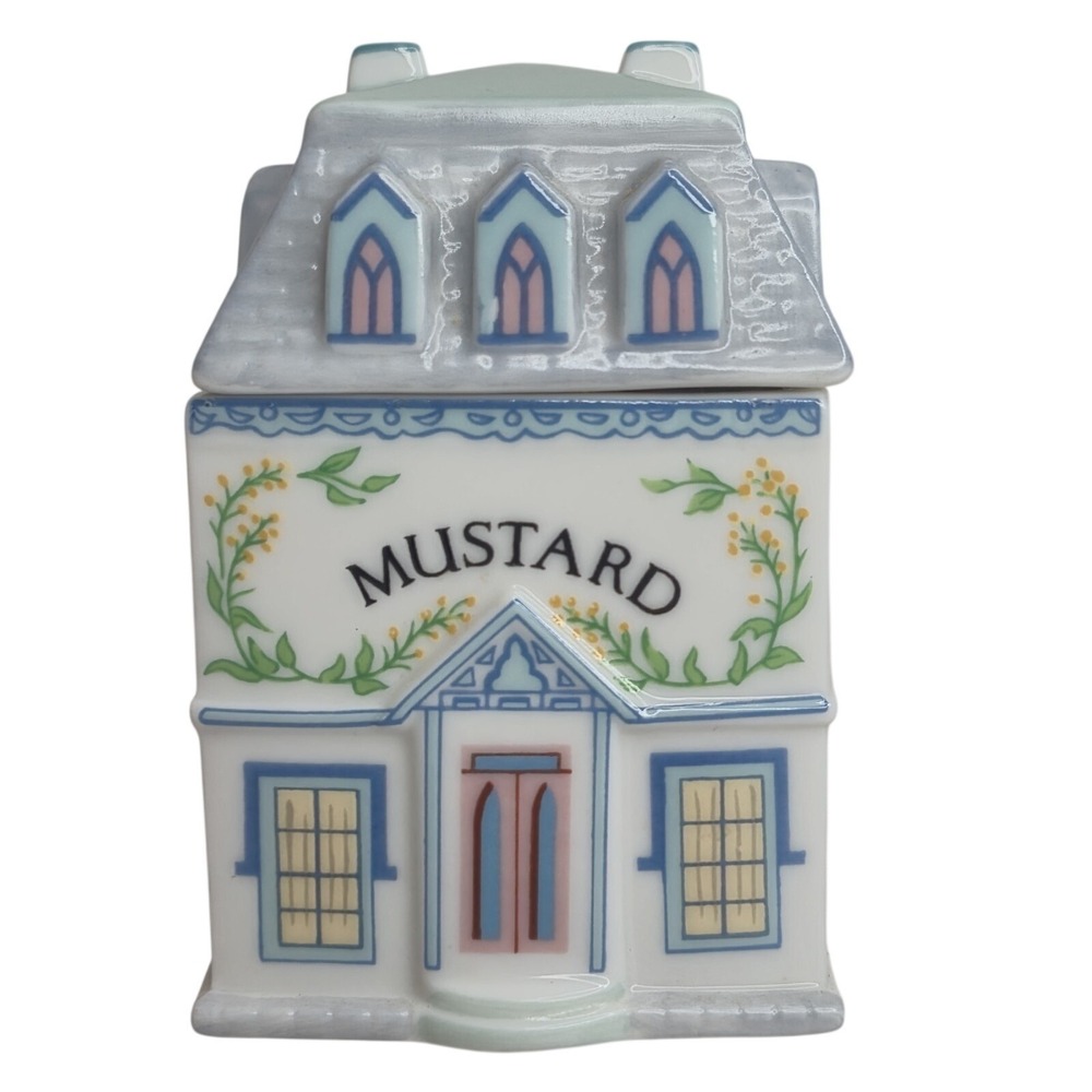 Lenox Spice Village Mustard Porcelain House Jar 1989 Victorian Cottage Spice Box